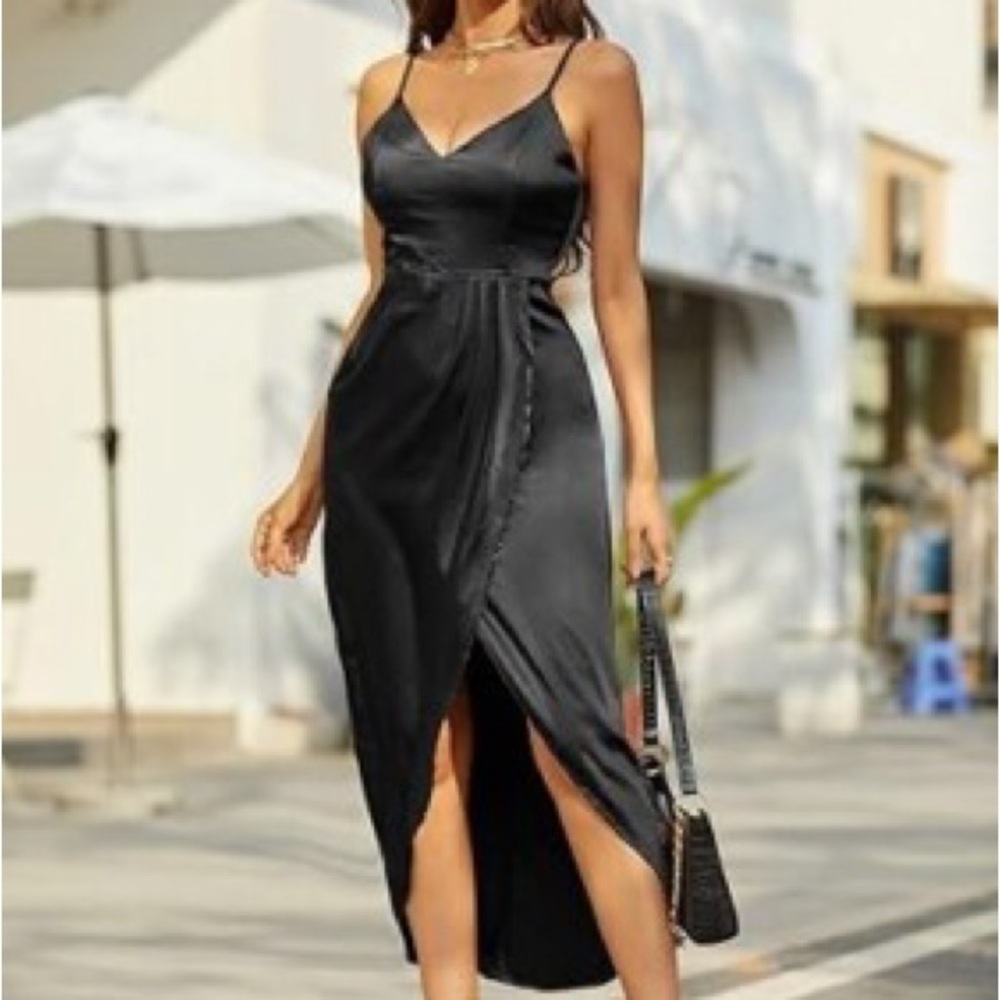 Elegant Black Satin Dress